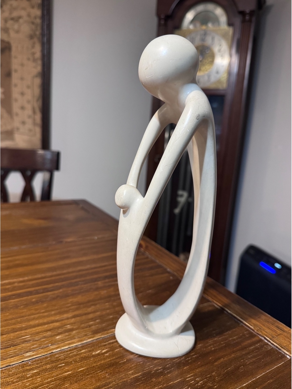 Abstract Mother & Child Sculpture 11” Cream Resin Figurine Modern Family Decor